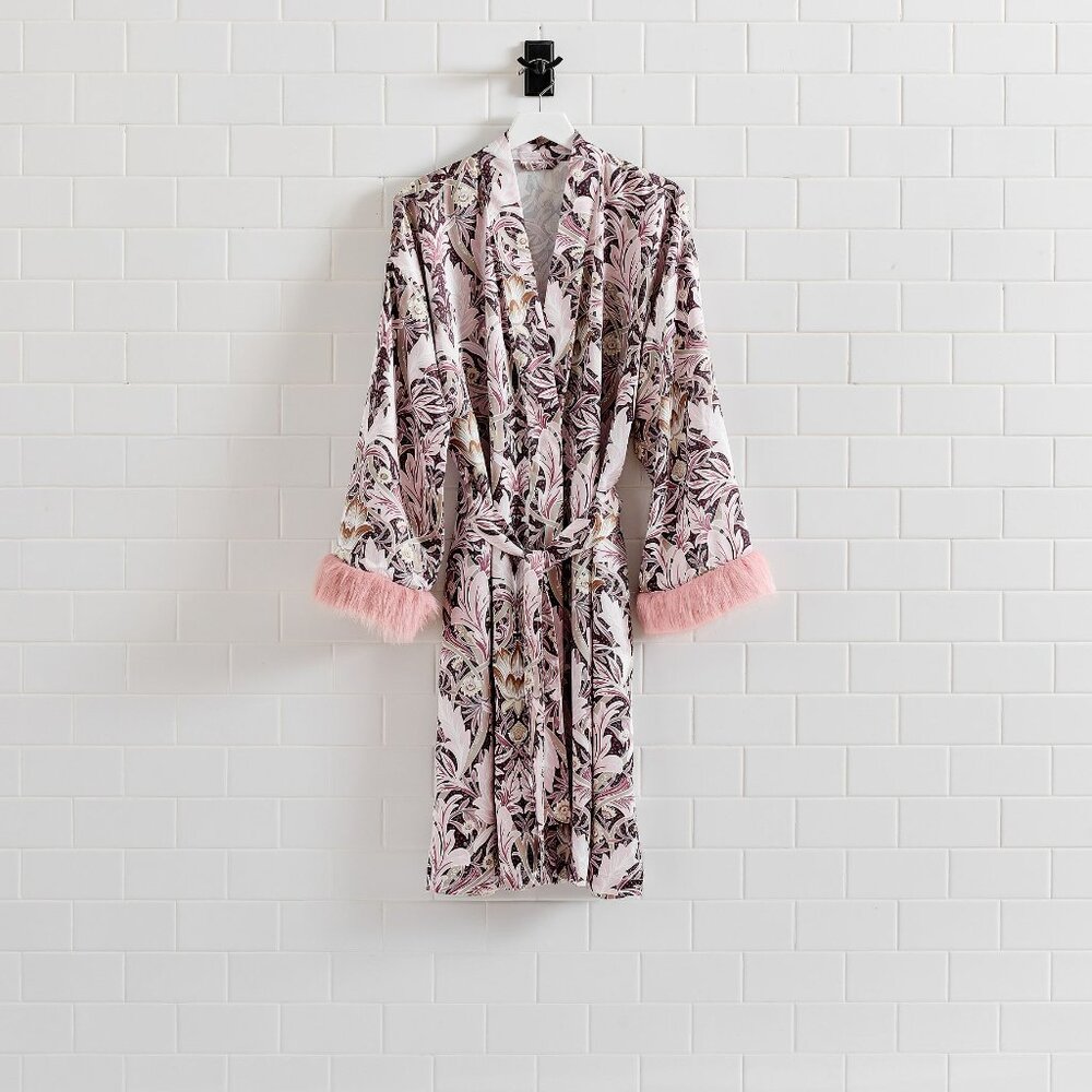 Pottery Barn x Wicked Glinda Robe Floral Pink Fringe Sleeve Cuff Med / Large NWT
